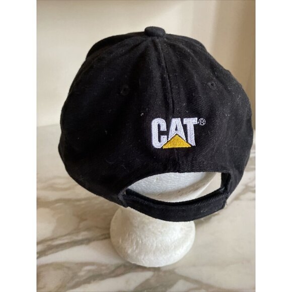 CAT Caterpillar Graphic Logo Black Baseball Hat Cap Yellow Trim Adjustable - Picture 4 of 9